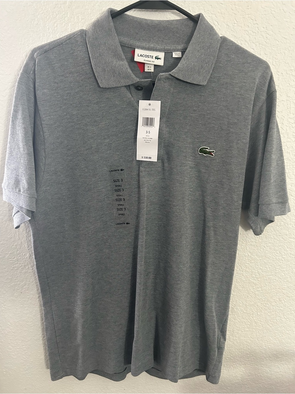 Lacoste Men's Grey Pique Polo with Green Crocodile Logo - Picture 2 of 4